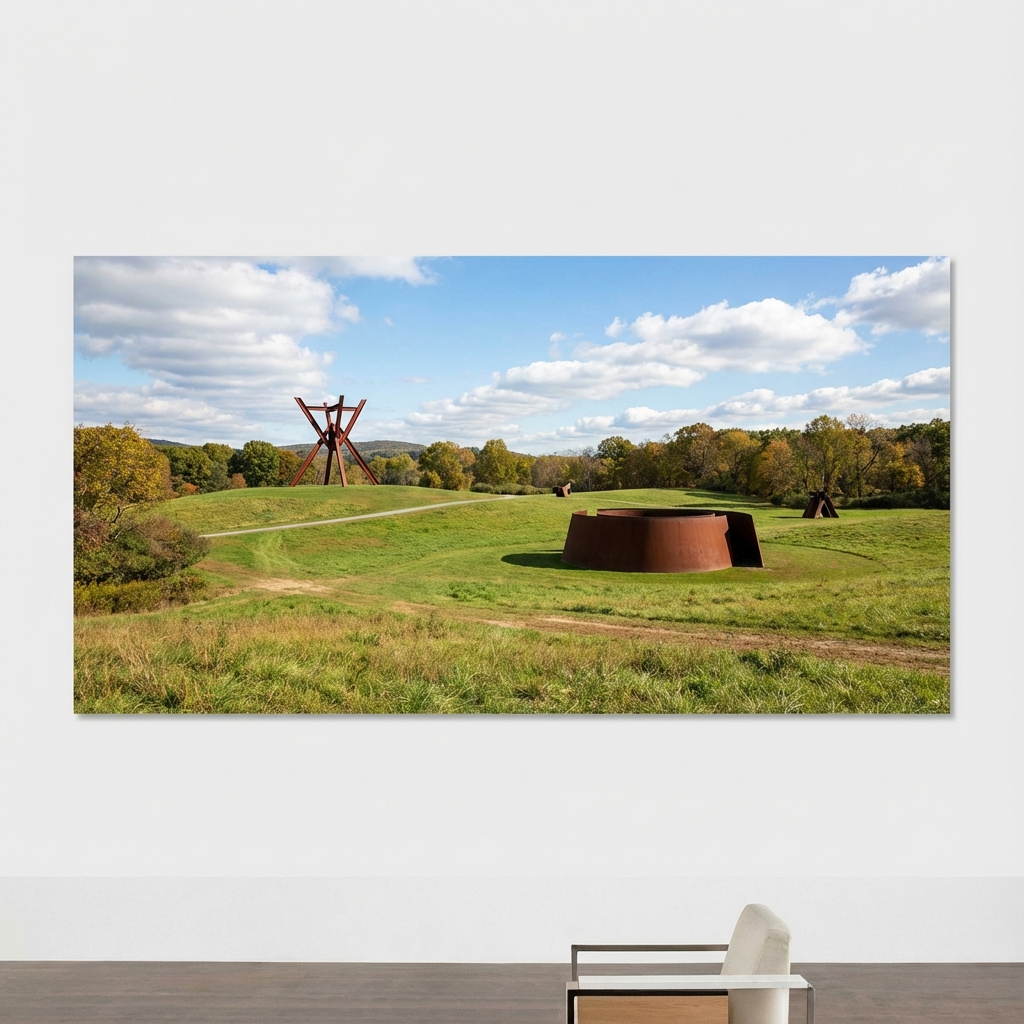 Monumental sculptures in rolling meadows at Storm King Art Center Hudson Valley